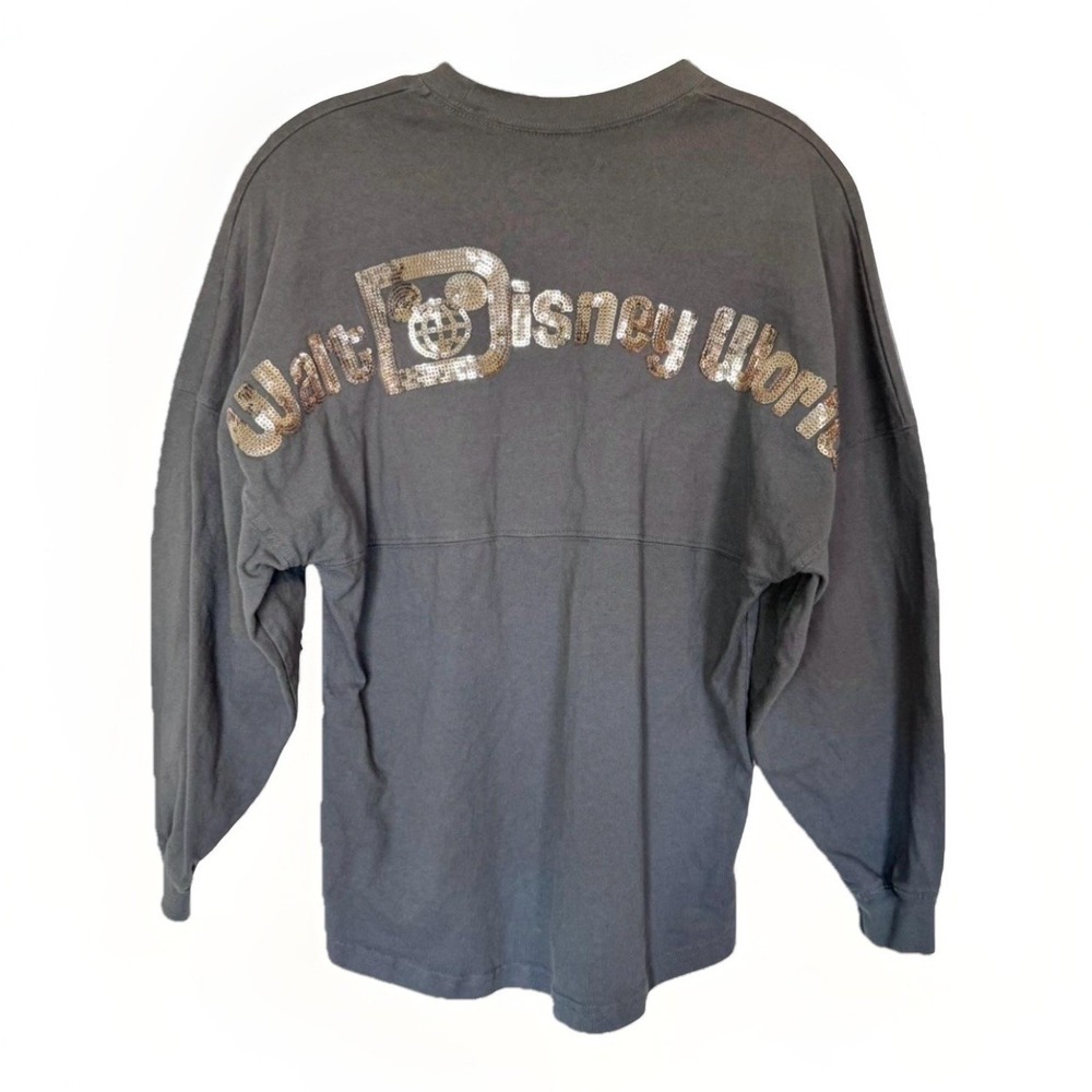 Disney Parks Spirit Jersey Womens XS Gray Sequin Walt Disney World Long Sleeve